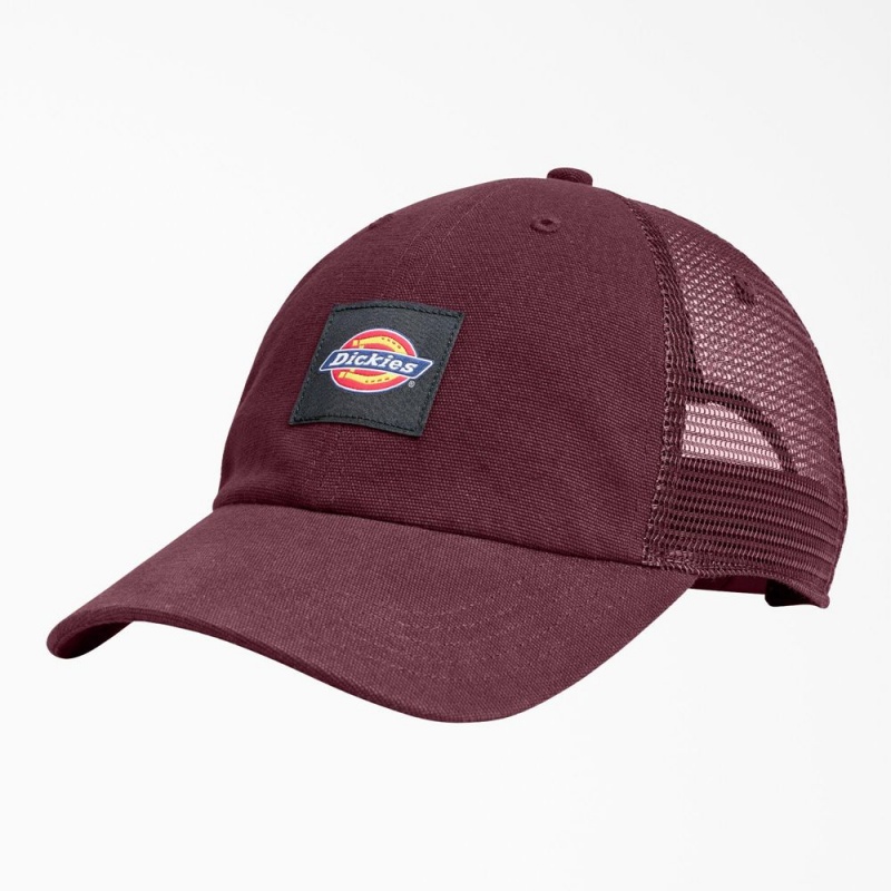 Burgundy Men\'s Dickies Canvas Trucker Hat | JWP304978