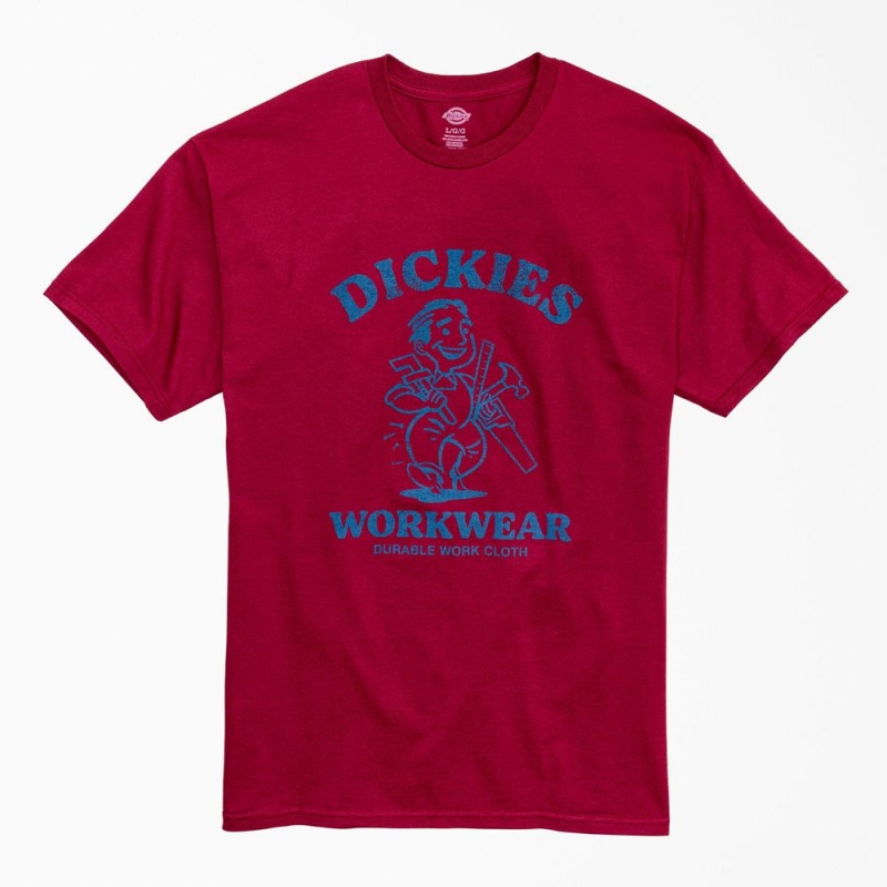 Burgundy Men\'s Dickies Durable Work Cloth Graphic T-Shirt | GZO849307