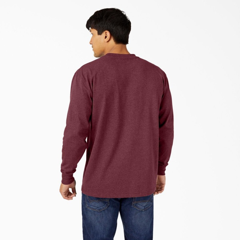 Burgundy Men's Dickies Heavyweight Heathered Long Sleeve Pocket T-Shirt | LWT074196