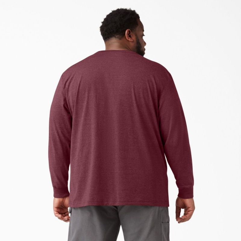 Burgundy Men's Dickies Heavyweight Heathered Long Sleeve Pocket T-Shirt | LWT074196