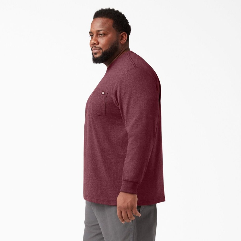 Burgundy Men's Dickies Heavyweight Heathered Long Sleeve Pocket T-Shirt | LWT074196