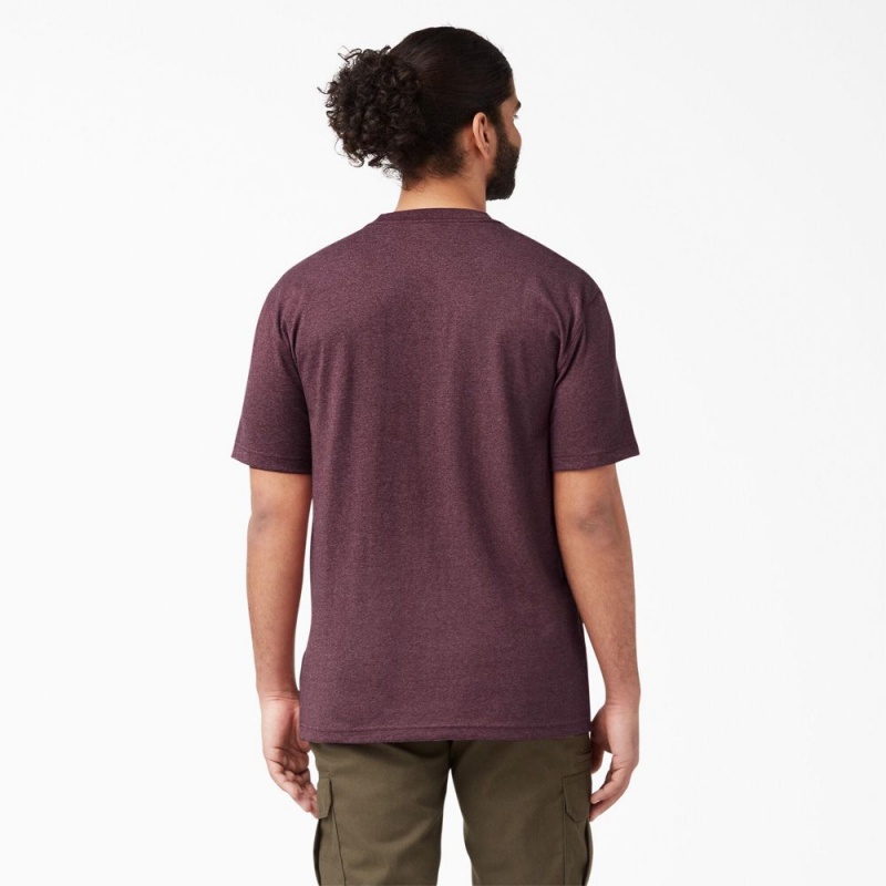 Burgundy Men's Dickies Heavyweight Heathered Short Sleeve Pocket T-Shirt | JYX704859