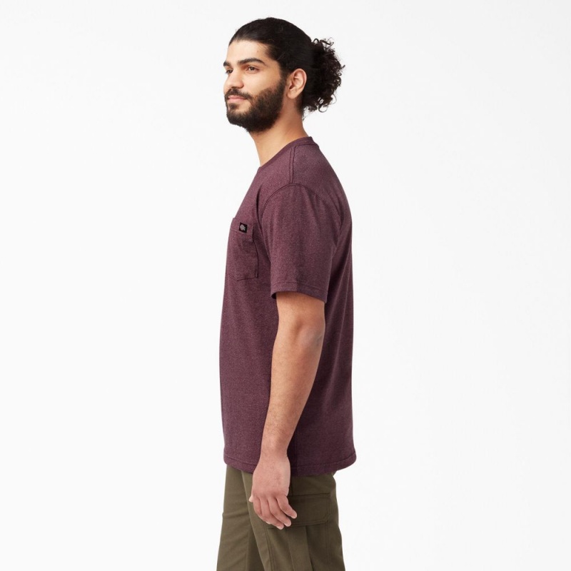 Burgundy Men's Dickies Heavyweight Heathered Short Sleeve Pocket T-Shirt | JYX704859