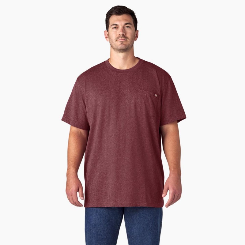 Burgundy Men's Dickies Heavyweight Heathered Short Sleeve Pocket T-Shirt | JYX704859