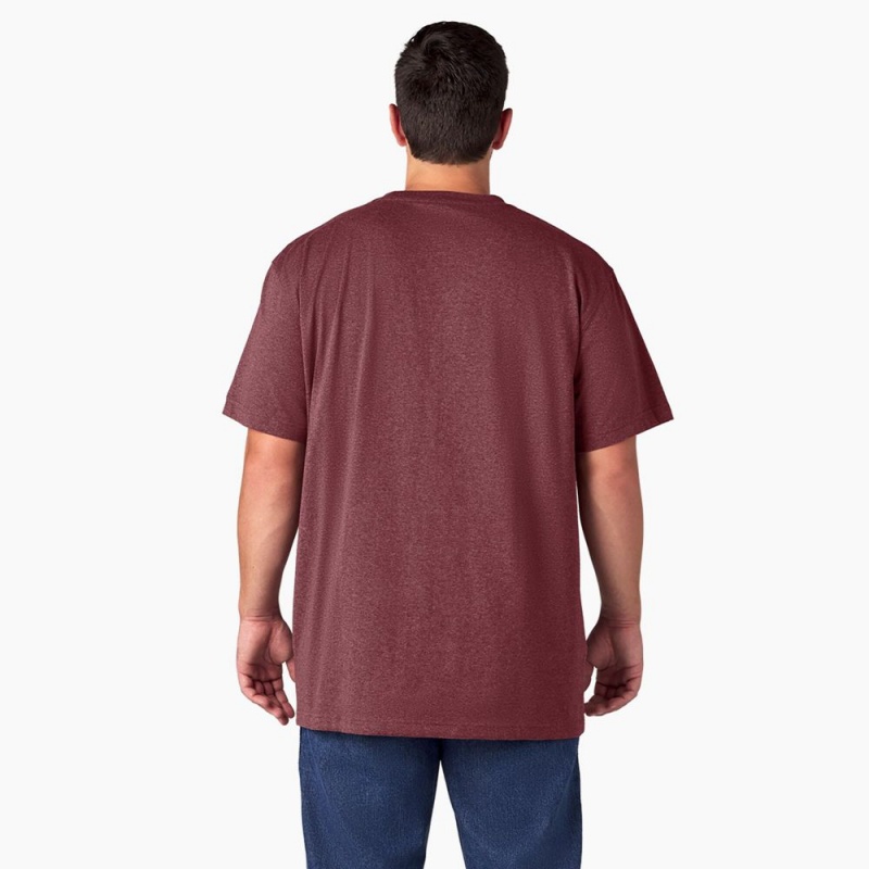 Burgundy Men's Dickies Heavyweight Heathered Short Sleeve Pocket T-Shirt | JYX704859