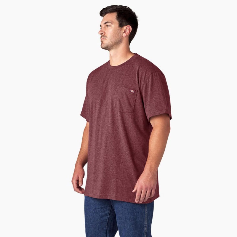 Burgundy Men's Dickies Heavyweight Heathered Short Sleeve Pocket T-Shirt | JYX704859