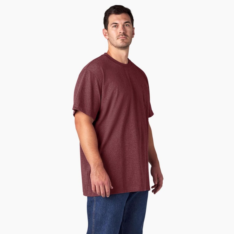 Burgundy Men's Dickies Heavyweight Heathered Short Sleeve Pocket T-Shirt | JYX704859