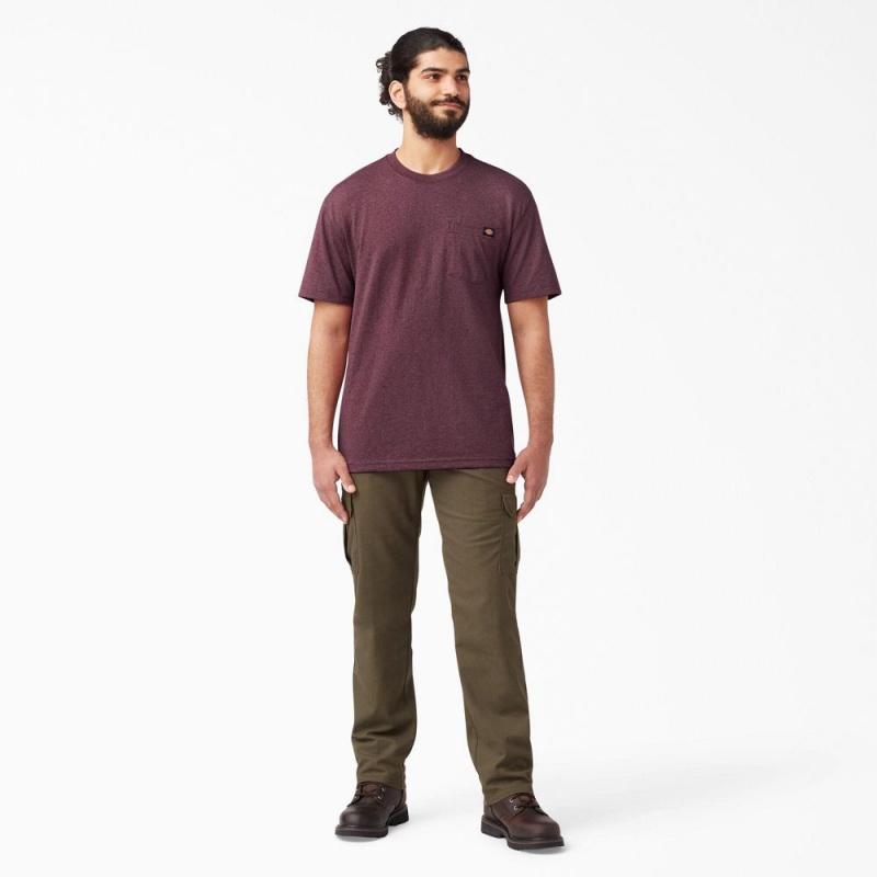 Burgundy Men's Dickies Heavyweight Heathered Short Sleeve Pocket T-Shirt | JYX704859