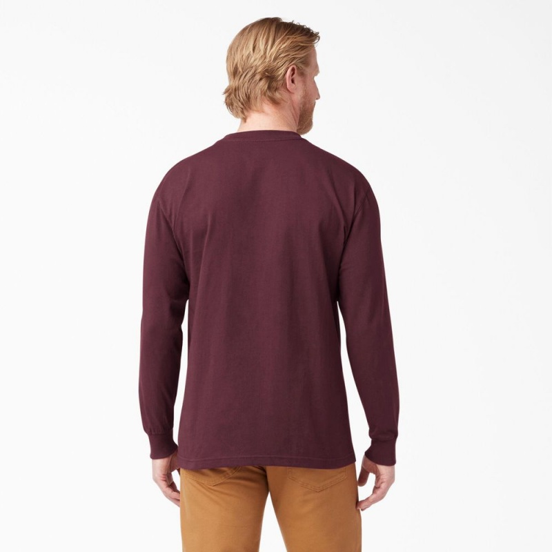 Burgundy Men's Dickies Heavyweight Long Sleeve Pocket T-Shirt | ZWP462195