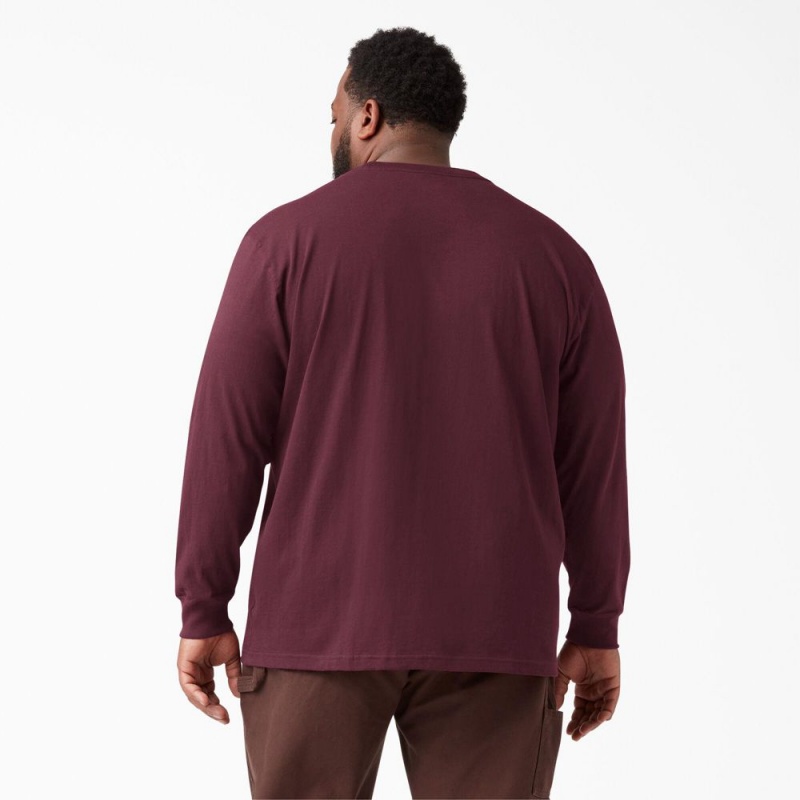 Burgundy Men's Dickies Heavyweight Long Sleeve Pocket T-Shirt | ZWP462195