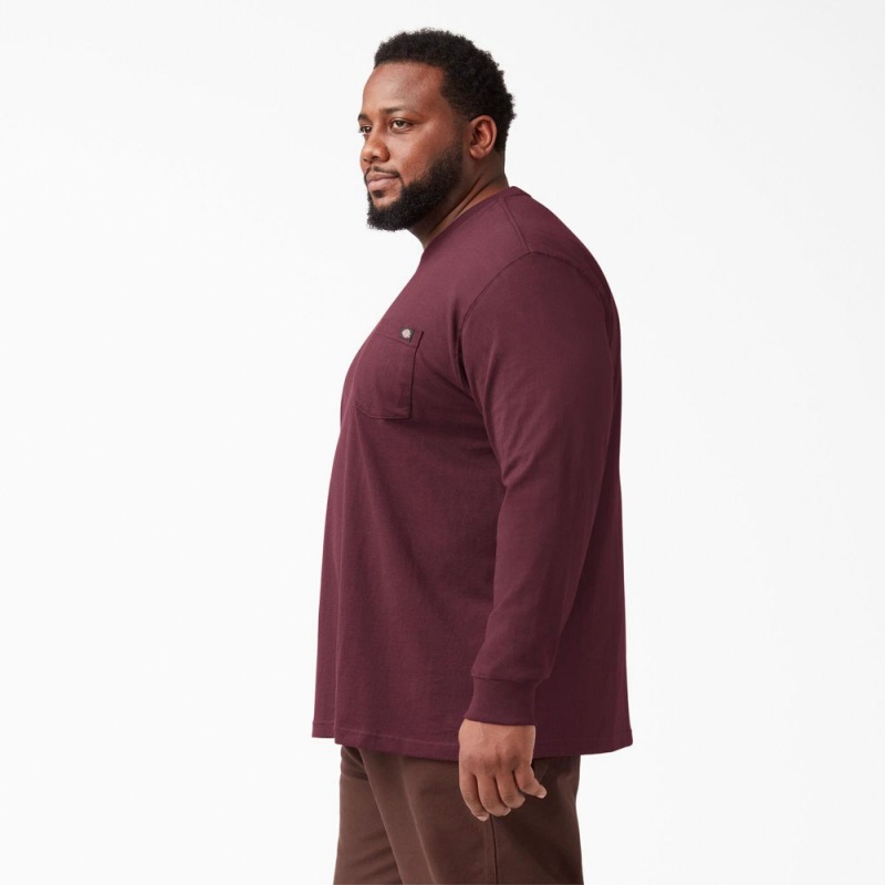 Burgundy Men's Dickies Heavyweight Long Sleeve Pocket T-Shirt | ZWP462195