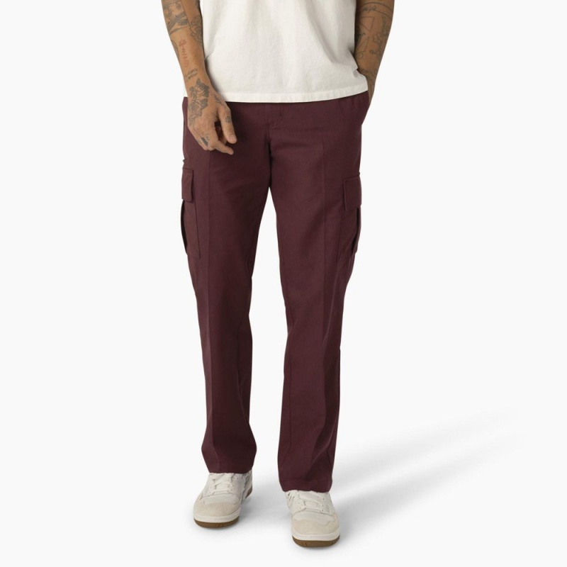 Burgundy Men's Dickies Regular Fit Cargo Pants | SRZ263945