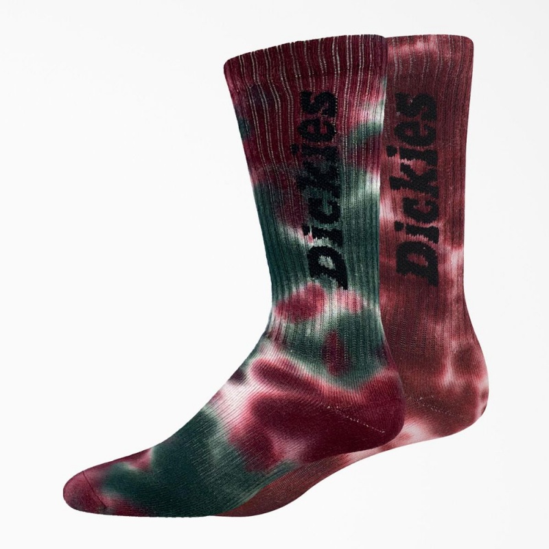 Burgundy Men\'s Dickies Tie-Dye Crew 2-Pack Socks | AYD510428