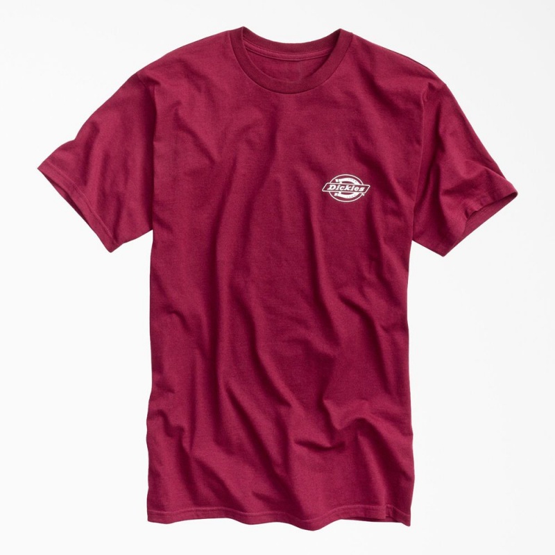 Burgundy Men's Dickies Worldwide Workwear Graphic T-Shirt | UXC469273