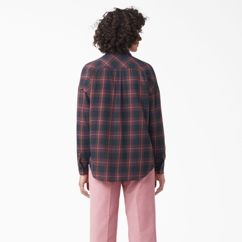 Burgundy Women's Dickies Bakerhill Oversized Shirt | FDM409783