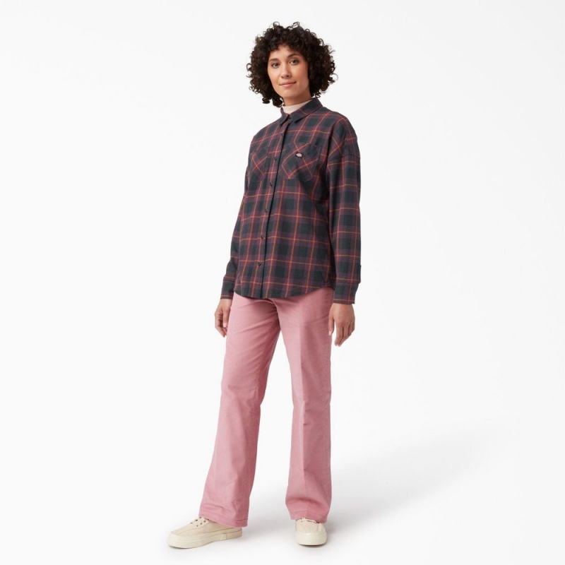 Burgundy Women's Dickies Bakerhill Oversized Shirt | FDM409783