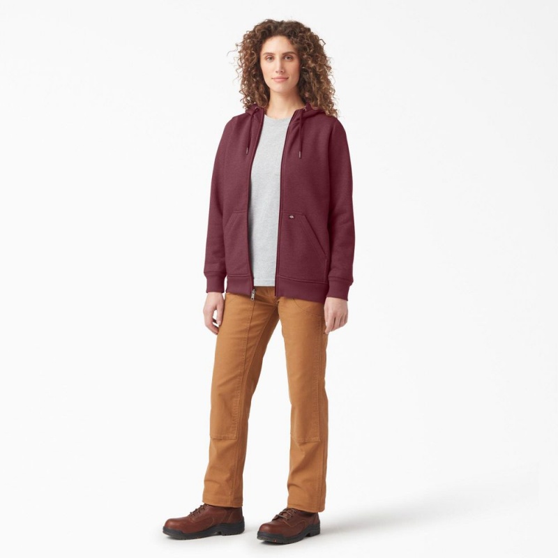 Burgundy Women's Dickies Heavyweight Full-Zip Fleece Hoodie | VTJ740953