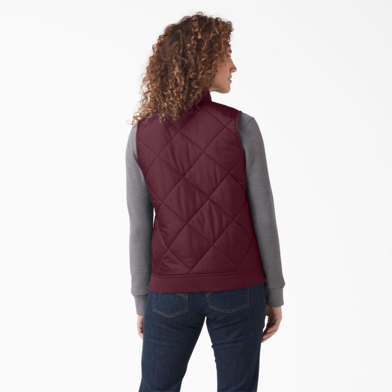 Burgundy Women's Dickies Quilted Vest | ZFD630421