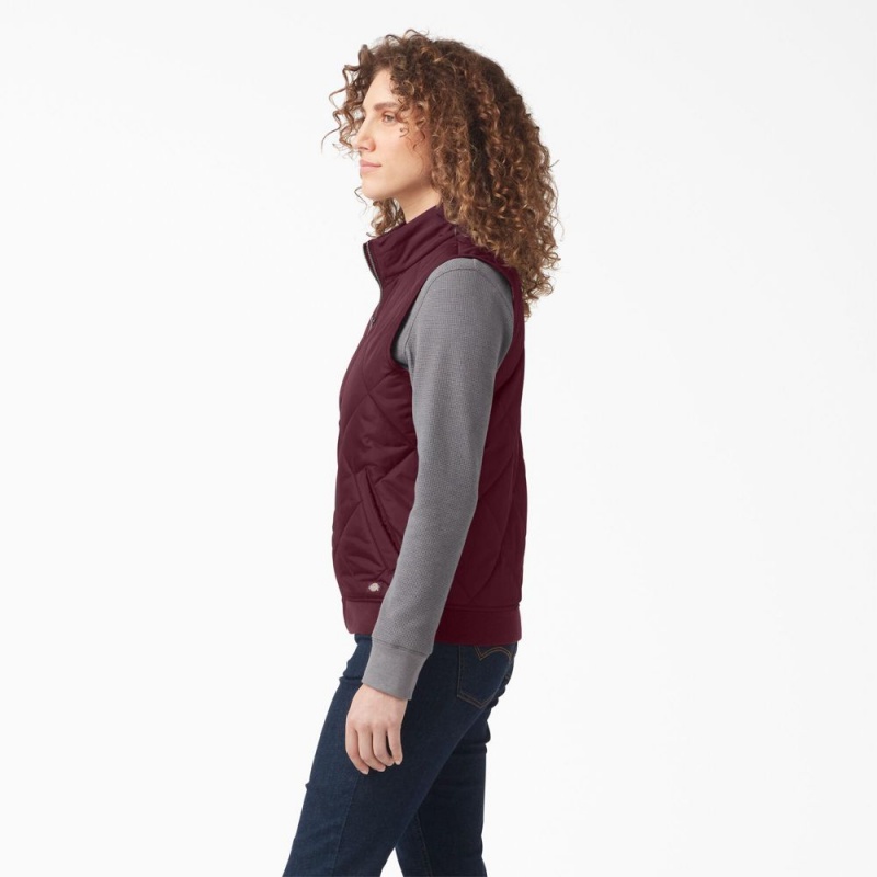 Burgundy Women's Dickies Quilted Vest | ZFD630421