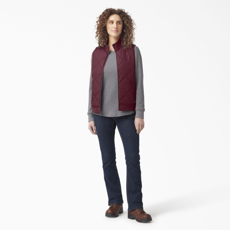 Burgundy Women's Dickies Quilted Vest | ZFD630421