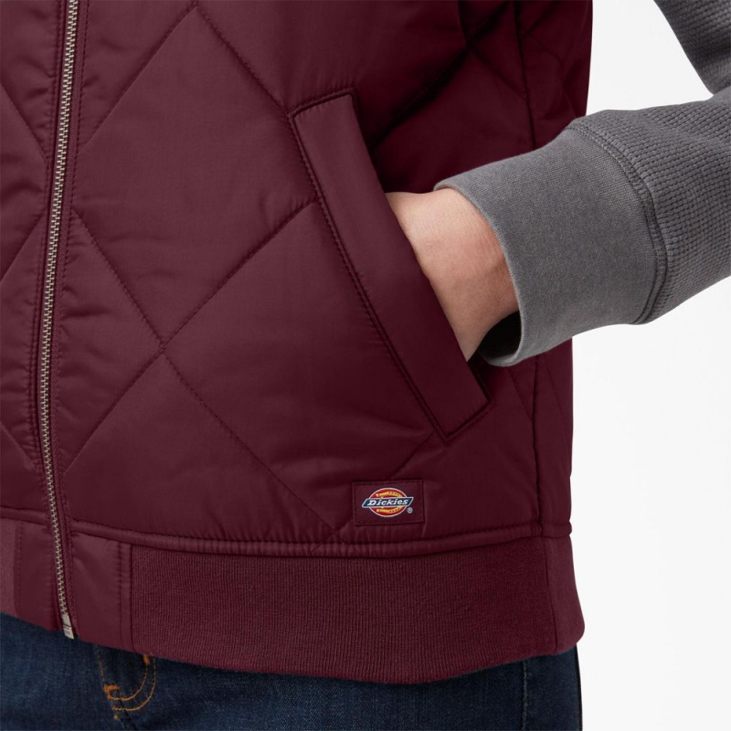 Burgundy Women's Dickies Quilted Vest | ZFD630421