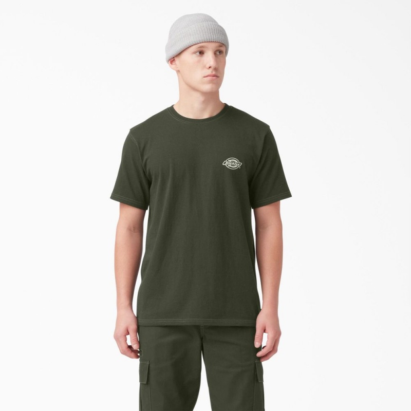 Green Men's Dickies Back Logo Graphic T-Shirt | AYK578641