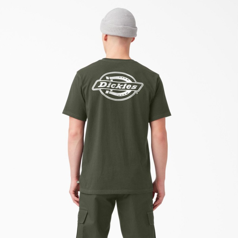 Green Men\'s Dickies Back Logo Graphic T-Shirt | AYK578641