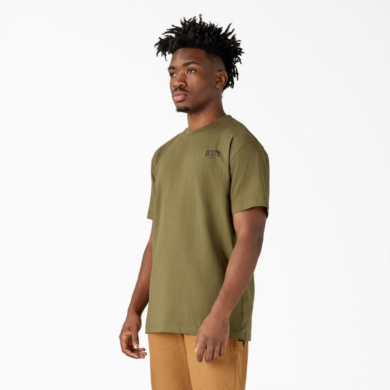 Green Men's Dickies Built to Last Heavyweight T-Shirt | LAZ716539