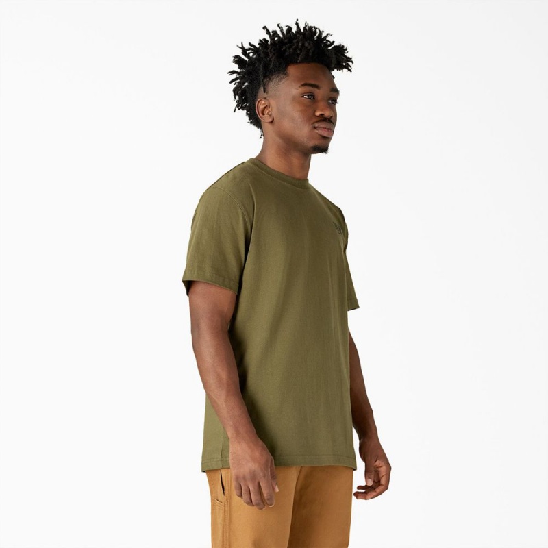 Green Men's Dickies Built to Last Heavyweight T-Shirt | LAZ716539