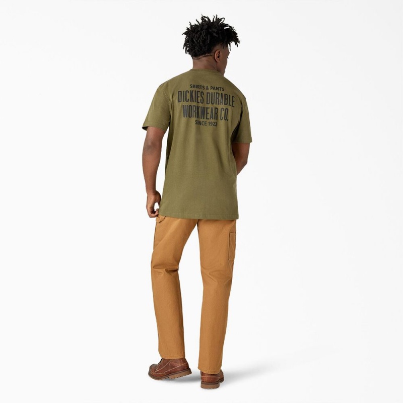 Green Men's Dickies Built to Last Heavyweight T-Shirt | LAZ716539