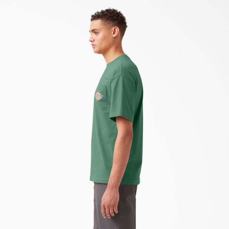 Green Men's Dickies Chest Logo Pocket T-Shirt | WCY518732