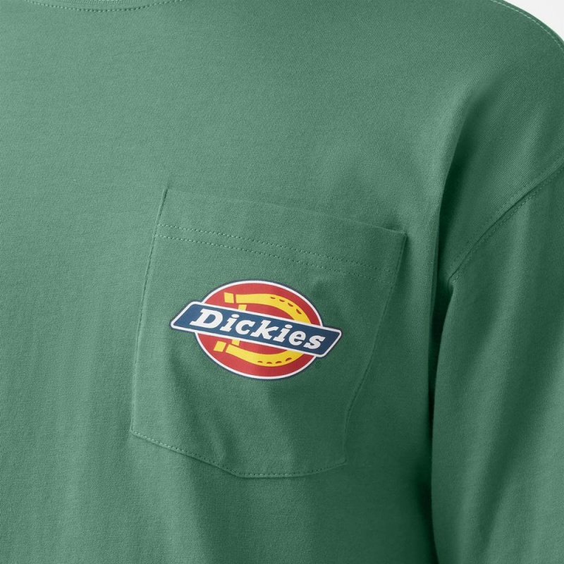 Green Men's Dickies Chest Logo Pocket T-Shirt | WCY518732