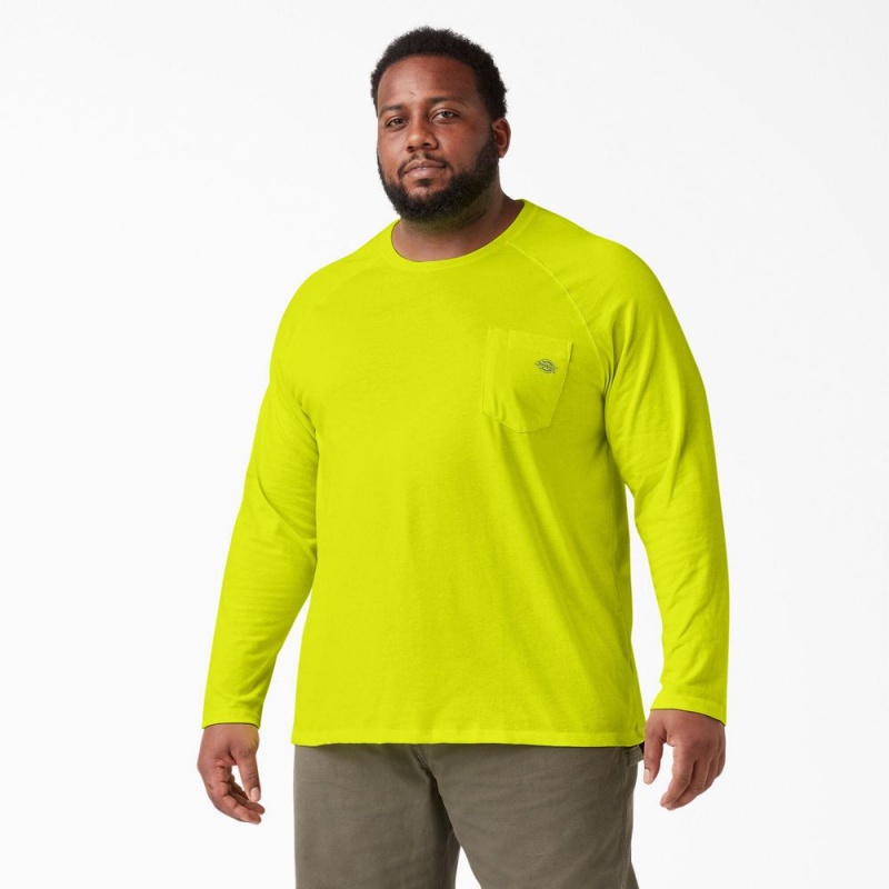 Green Men's Dickies Cooling Long Sleeve Pocket T-Shirt | VPL192657