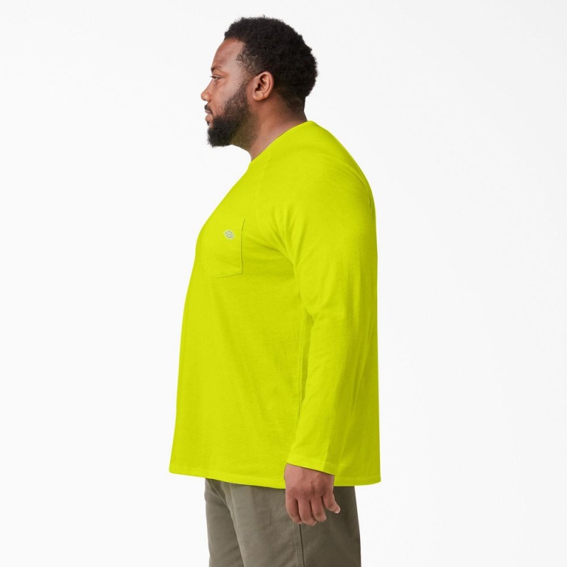 Green Men's Dickies Cooling Long Sleeve Pocket T-Shirt | VPL192657