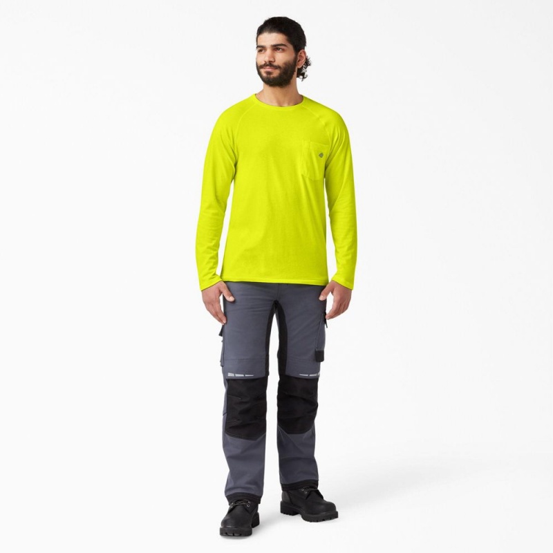 Green Men's Dickies Cooling Long Sleeve Pocket T-Shirt | VPL192657