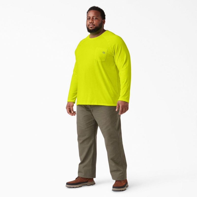 Green Men's Dickies Cooling Long Sleeve Pocket T-Shirt | VPL192657