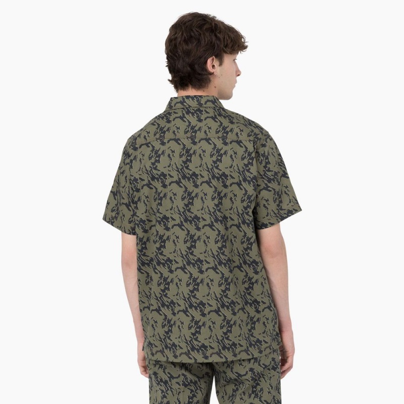 Green Men's Dickies Drewsey Camo Short Sleeve Work Shirts | LEN437159