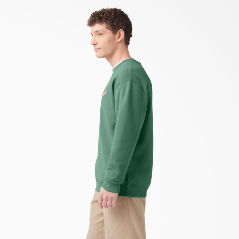 Green Men's Dickies Fleece Embroidered Chest Logo Sweatshirt | PRC094523