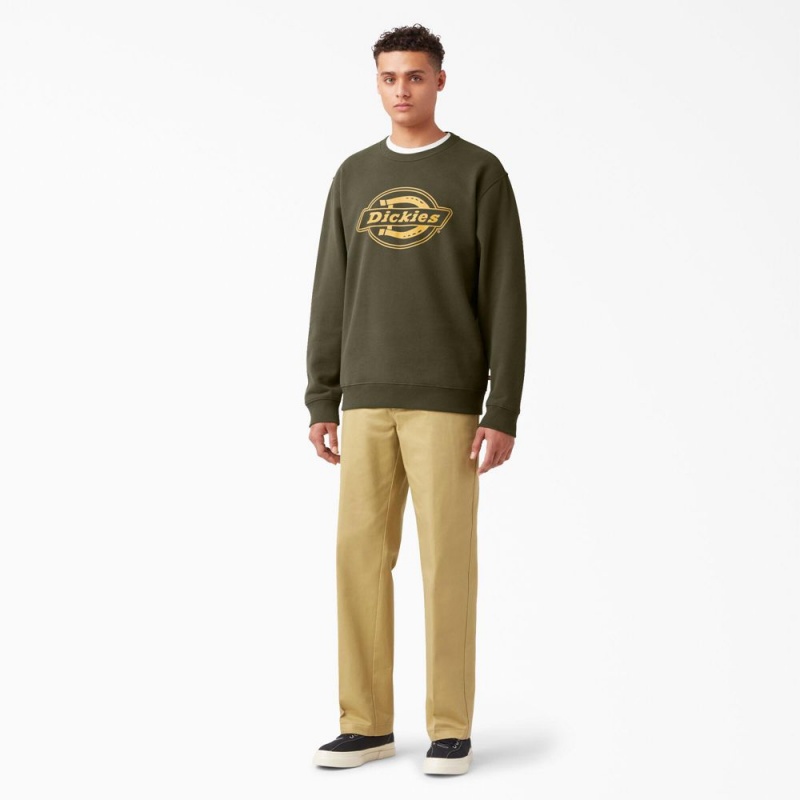 Green Men's Dickies Fleece Logo Graphic Sweatshirt | LJO285340