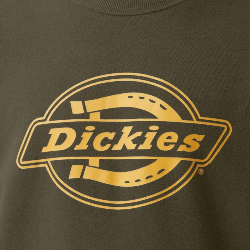 Green Men's Dickies Fleece Logo Graphic Sweatshirt | LJO285340