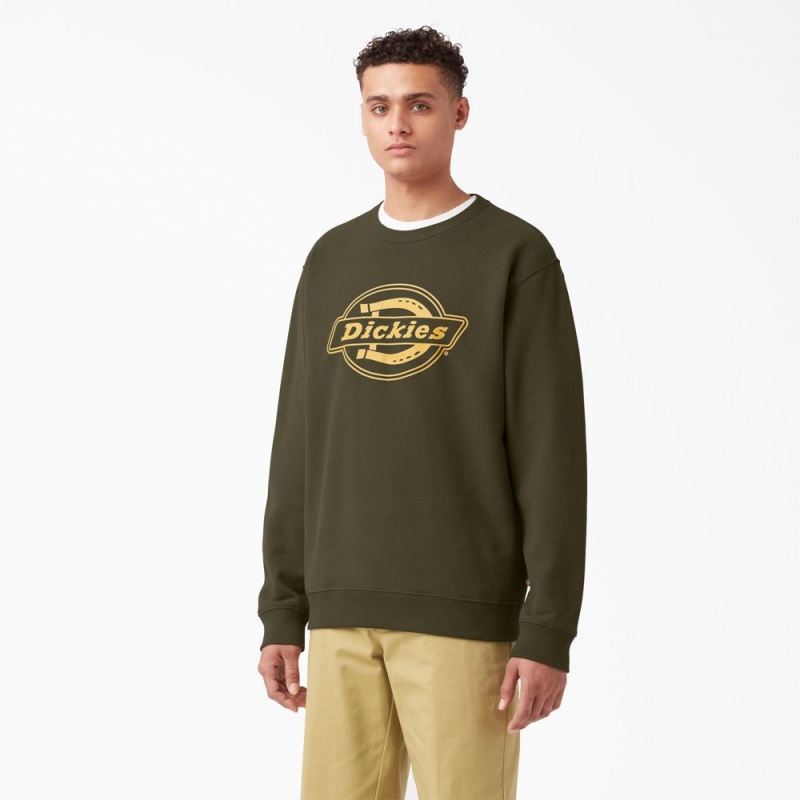 Green Men\'s Dickies Fleece Logo Graphic Sweatshirt | LJO285340