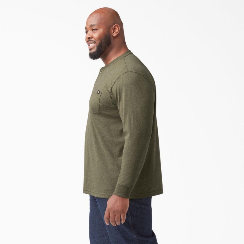 Green Men's Dickies Heavyweight Heathered Long Sleeve Henley T-Shirt | FXI081524