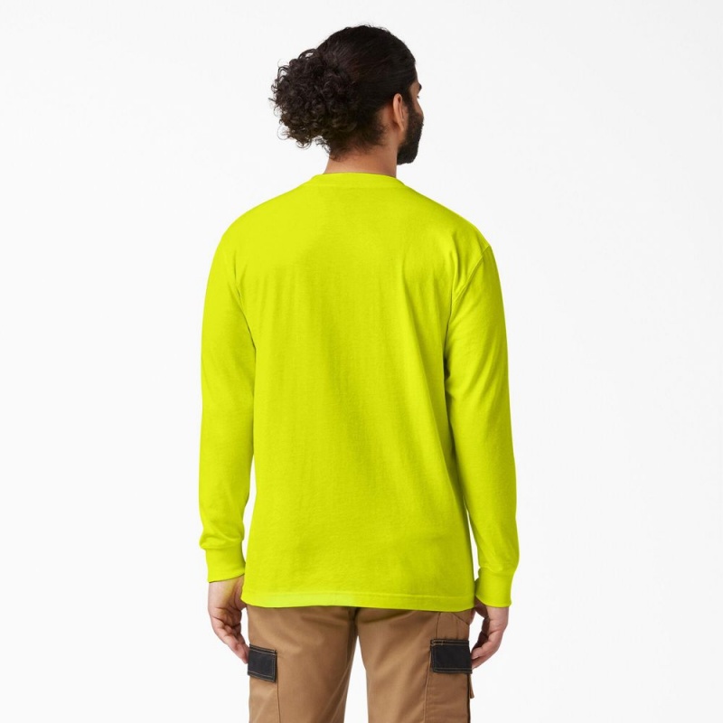 Green Men's Dickies Heavyweight Neon Long Sleeve Pocket T-Shirt | MXG415736