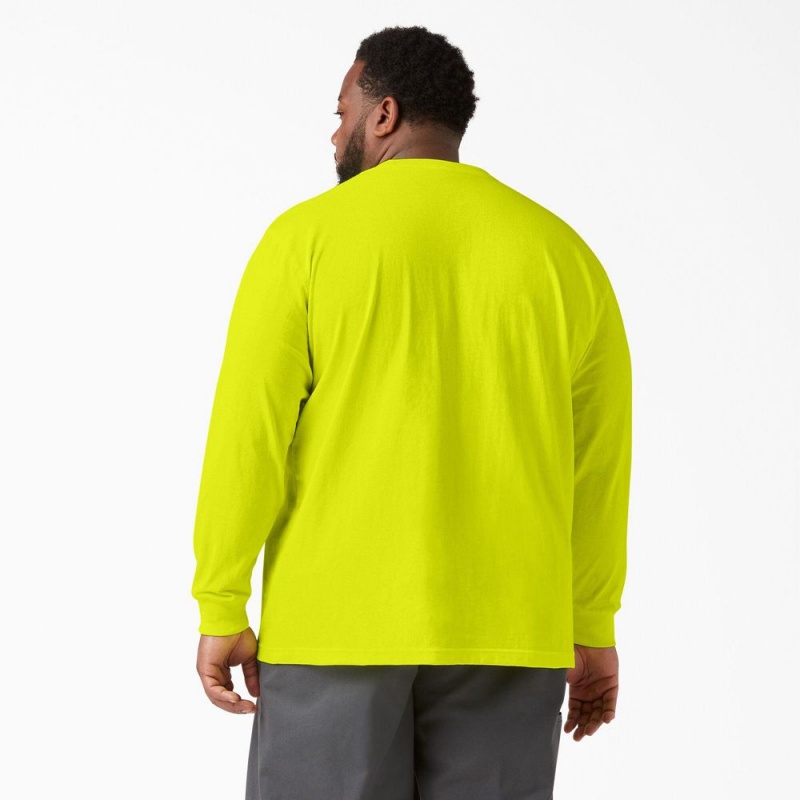 Green Men's Dickies Heavyweight Neon Long Sleeve Pocket T-Shirt | MXG415736