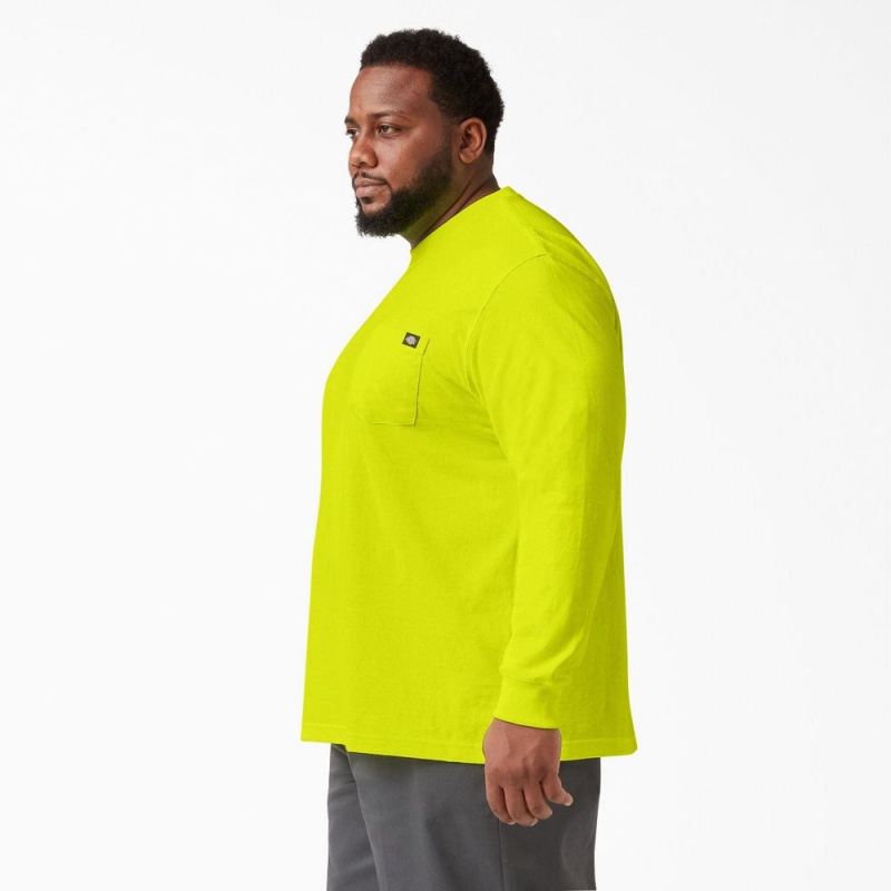 Green Men's Dickies Heavyweight Neon Long Sleeve Pocket T-Shirt | MXG415736