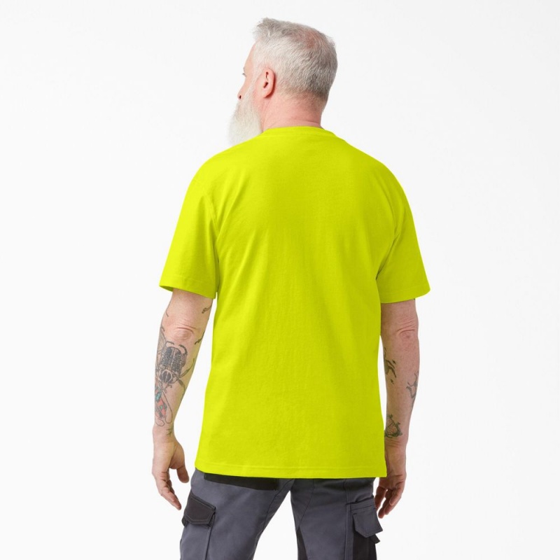 Green Men's Dickies Heavyweight Neon Short Sleeve Pocket T-Shirt | KQM016293