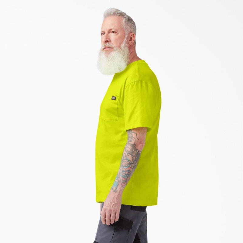 Green Men's Dickies Heavyweight Neon Short Sleeve Pocket T-Shirt | KQM016293