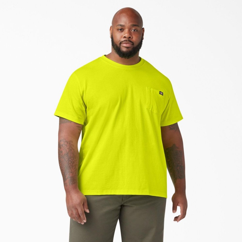 Green Men's Dickies Heavyweight Neon Short Sleeve Pocket T-Shirt | KQM016293