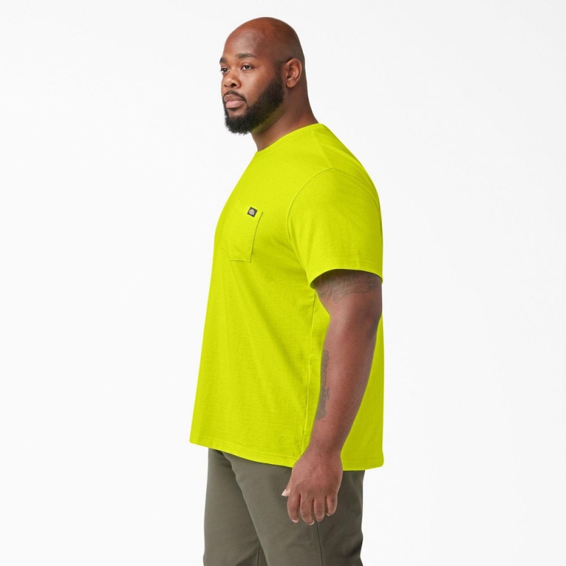 Green Men's Dickies Heavyweight Neon Short Sleeve Pocket T-Shirt | KQM016293