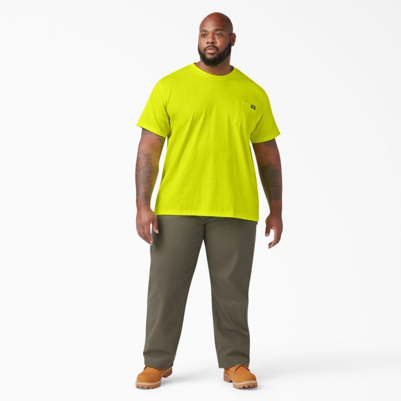 Green Men's Dickies Heavyweight Neon Short Sleeve Pocket T-Shirt | KQM016293